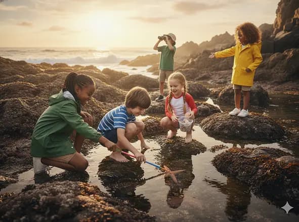 Children playing in a forest setting