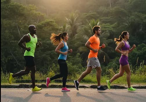 Group of people running marathon
